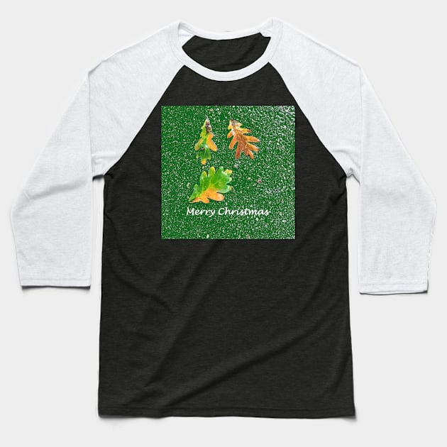 Merry Christmas: Leaves on Green Background Baseball T-Shirt by djrunnels